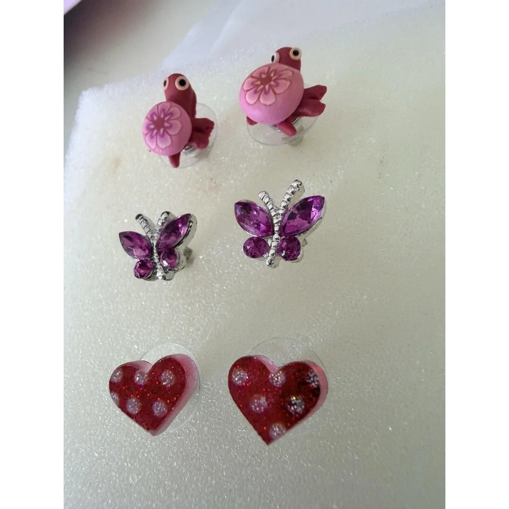 Butterfly Turtle Heart Stud Earrings Set Kids Multicolor Pink Red Purple Cute